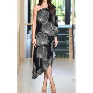 NEW WALKER & WADE st. tropez one-shoulder midi dress in black